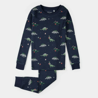 Ensemble pyjama | Imprimé dinosaures de Noël sur fond bleu marine | Petit Lem