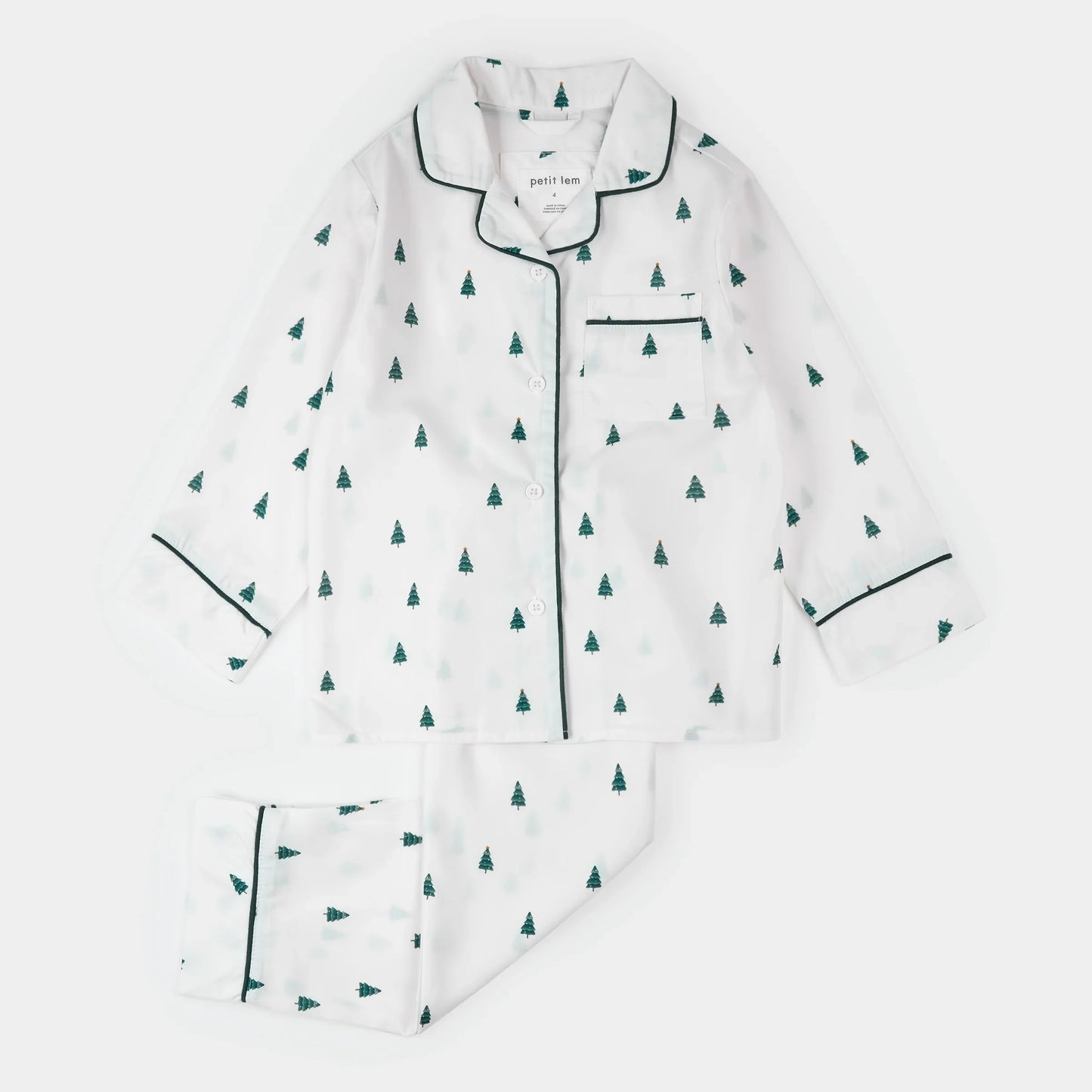 Poplin PJ Set | Pine Tree Print on Off-White | Petit Lem