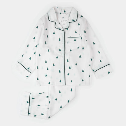Poplin PJ Set | Pine Tree Print on Off-White | Petit Lem