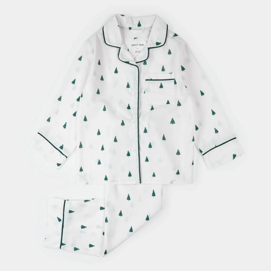 Poplin PJ Set | Pine Tree Print on Off-White | Petit Lem