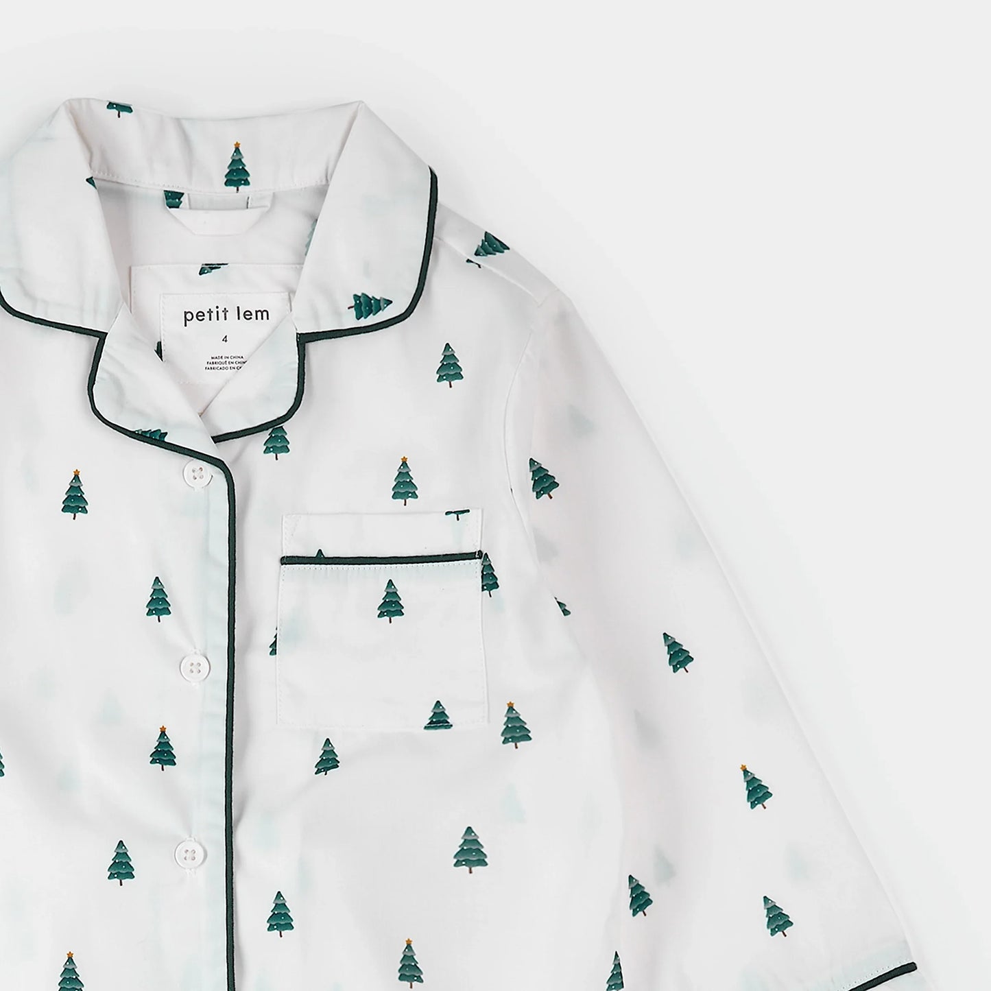 Poplin PJ Set | Pine Tree Print on Off-White | Petit Lem