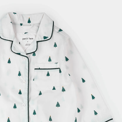 Poplin PJ Set | Pine Tree Print on Off-White | Petit Lem