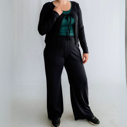 Pantalon large en bambou pour femme | Noir