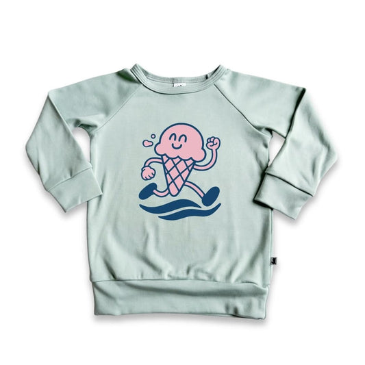 Youth Bamboo Graphic Raglan Pullover | Ice Cream Dash On Seaglass