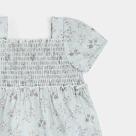 2 Piece Dress & Bloomer Set | Floral Print on Powder Blue | Petit Lem