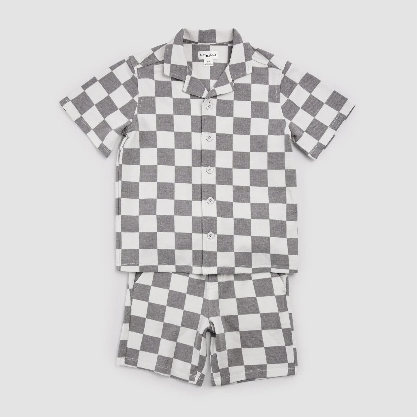 2 Piece Shirt & Short Set | Light Grey Check | Miles the Label