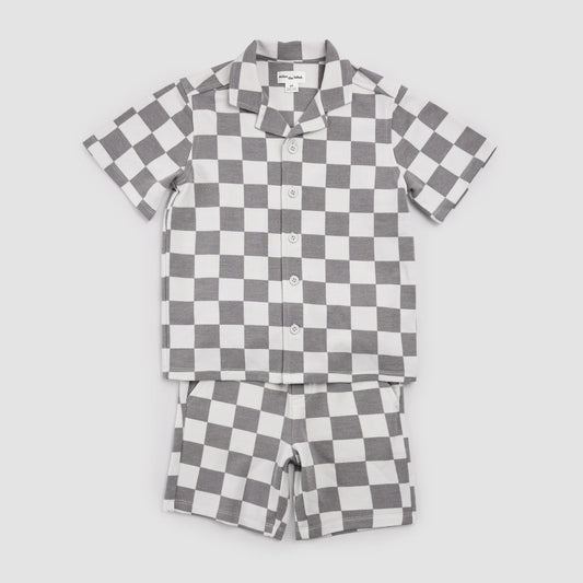 2 Piece Shirt & Short Set | Light Grey Check | Miles the Label