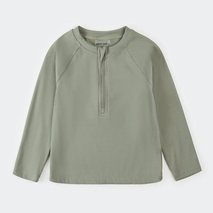 Ribbed Half Zip Rashguard | Green | Petit Lem