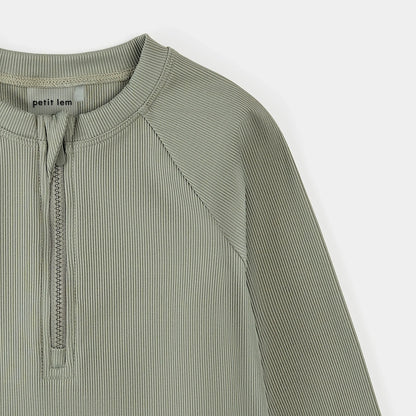 Ribbed Half Zip Rashguard | Green | Petit Lem