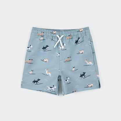 Short de bain | Chiots surfeurs sur fond bleu | Petit Lem