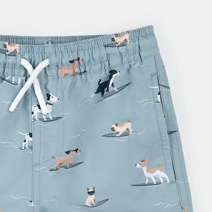 Short de bain | Chiots surfeurs sur fond bleu | Petit Lem