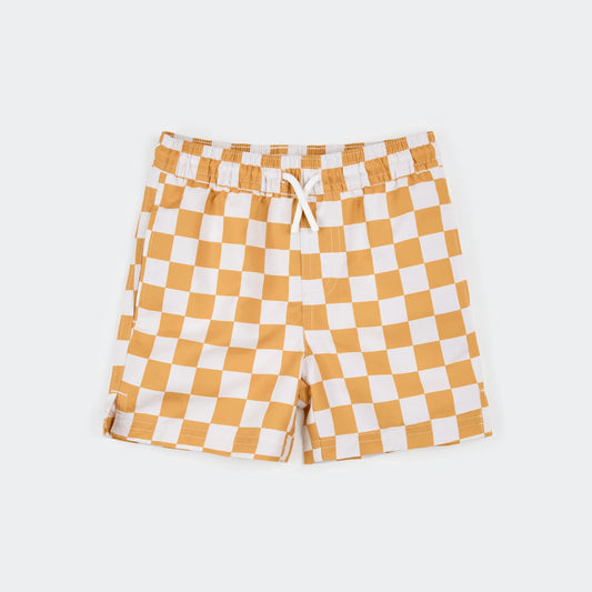 Swim Trunk | Orange Checkerboard | Petit Lem