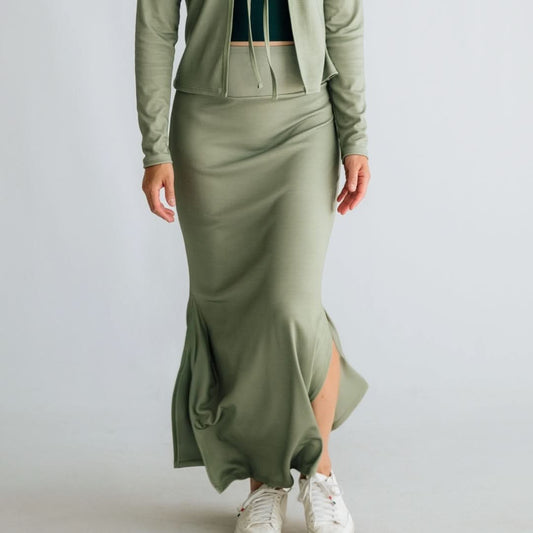 Ladies Side-Slit Bamboo Maxi Skirt | Sage