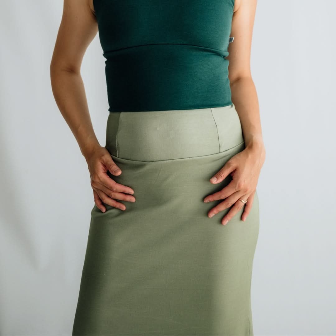 Jupe longue fendue en bambou pour femme | Sauge