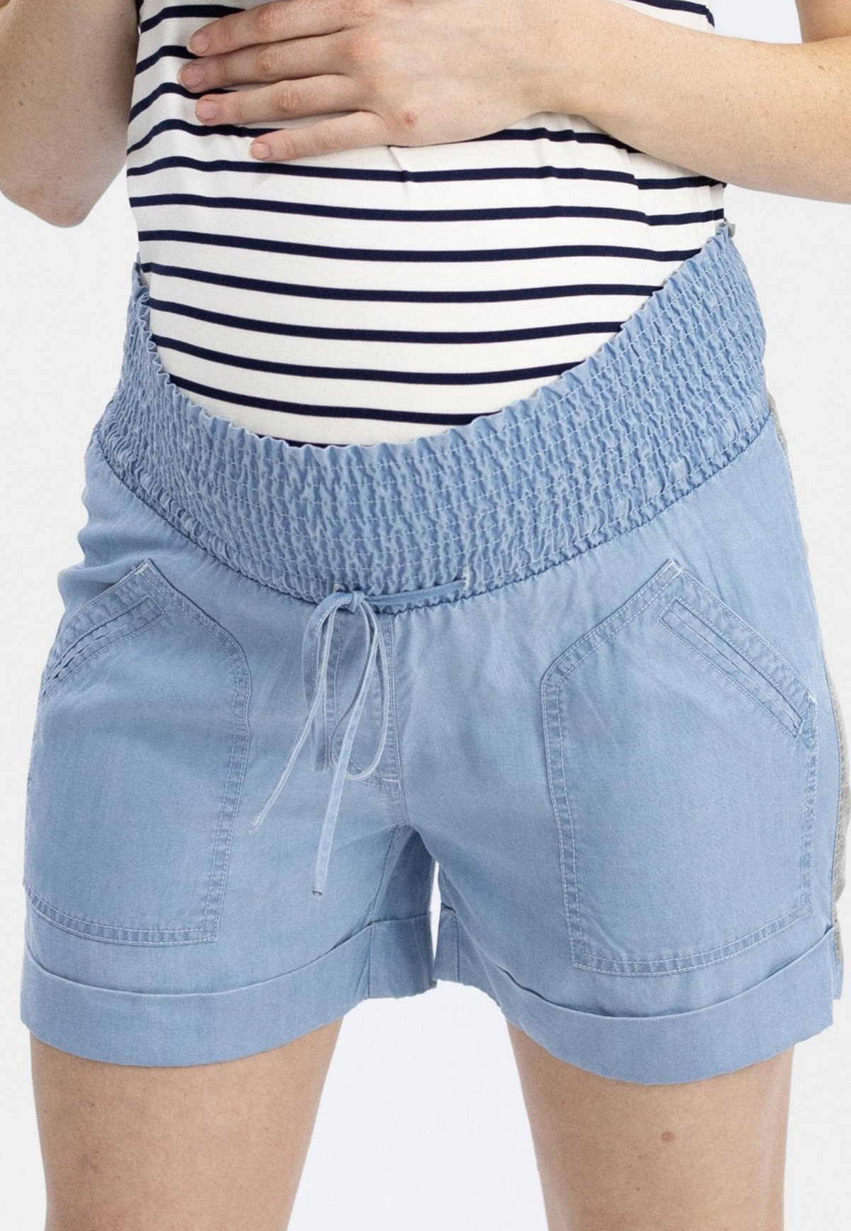 Blue TENCEL Maternity Summer Shorts