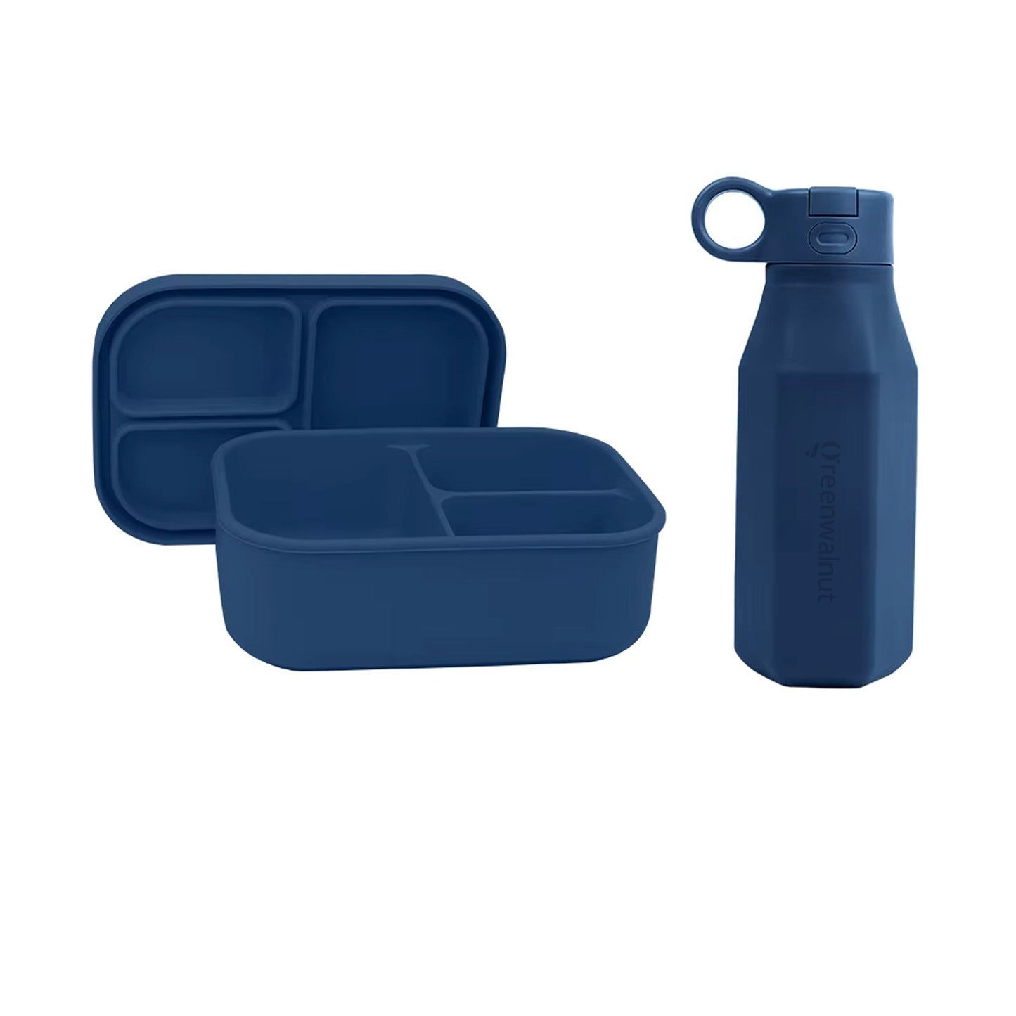 Ensemble de 3 Boîtes Bento et Bouteilles en Silicone (Rose + Bleu + Sauge)