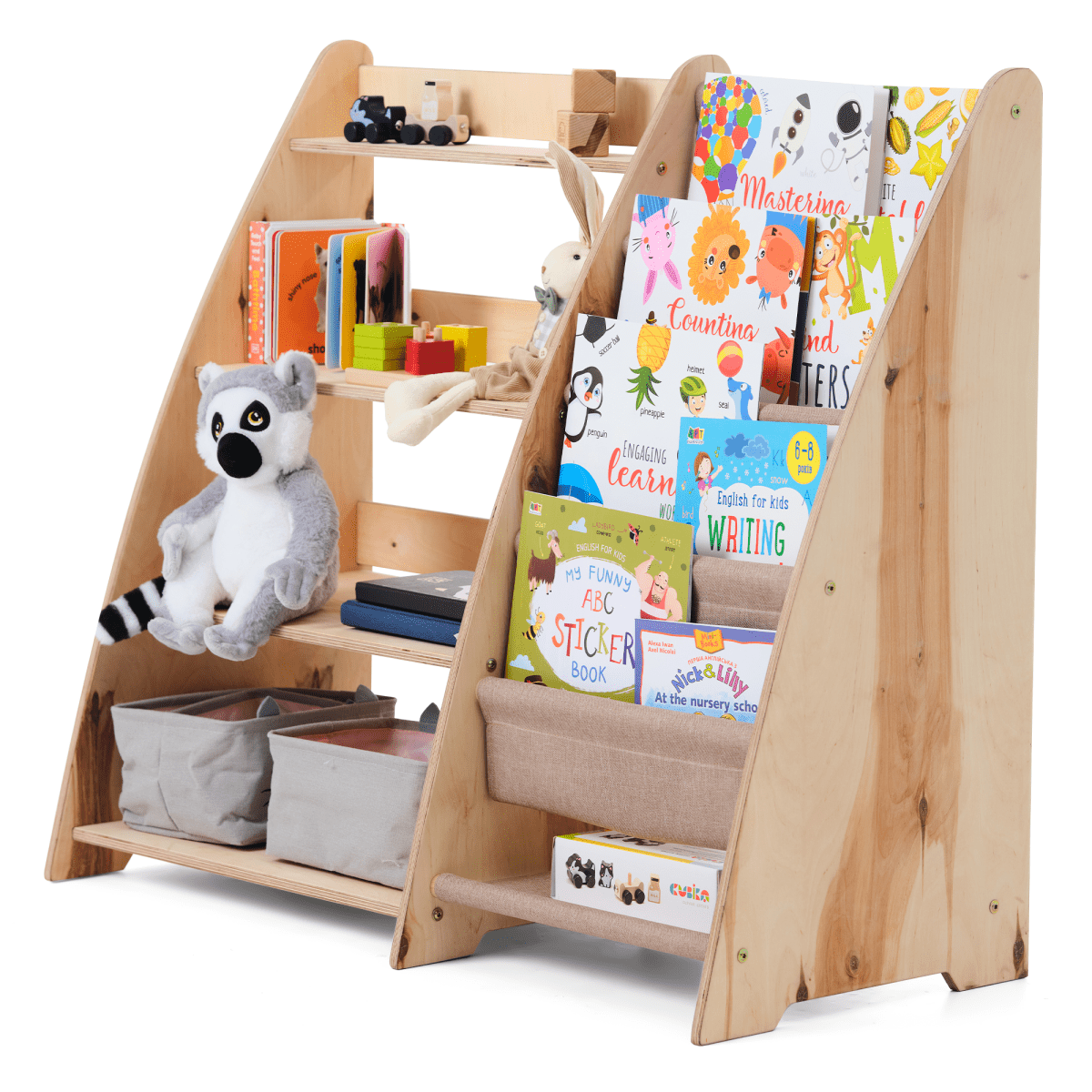 Étagère Montessori 2-en-1 pour Livres et Jouets