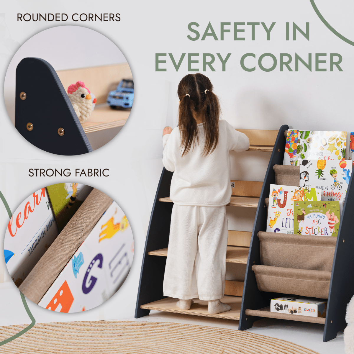 Étagère Montessori 2-en-1 pour Livres et Jouets