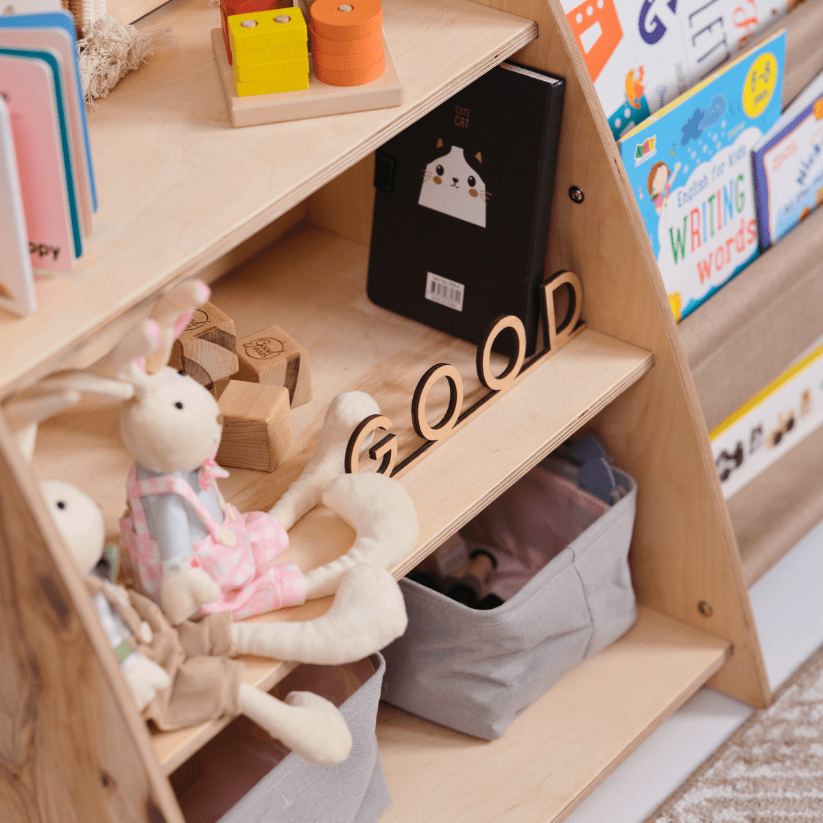 Étagère Montessori 2-en-1 pour Livres et Jouets