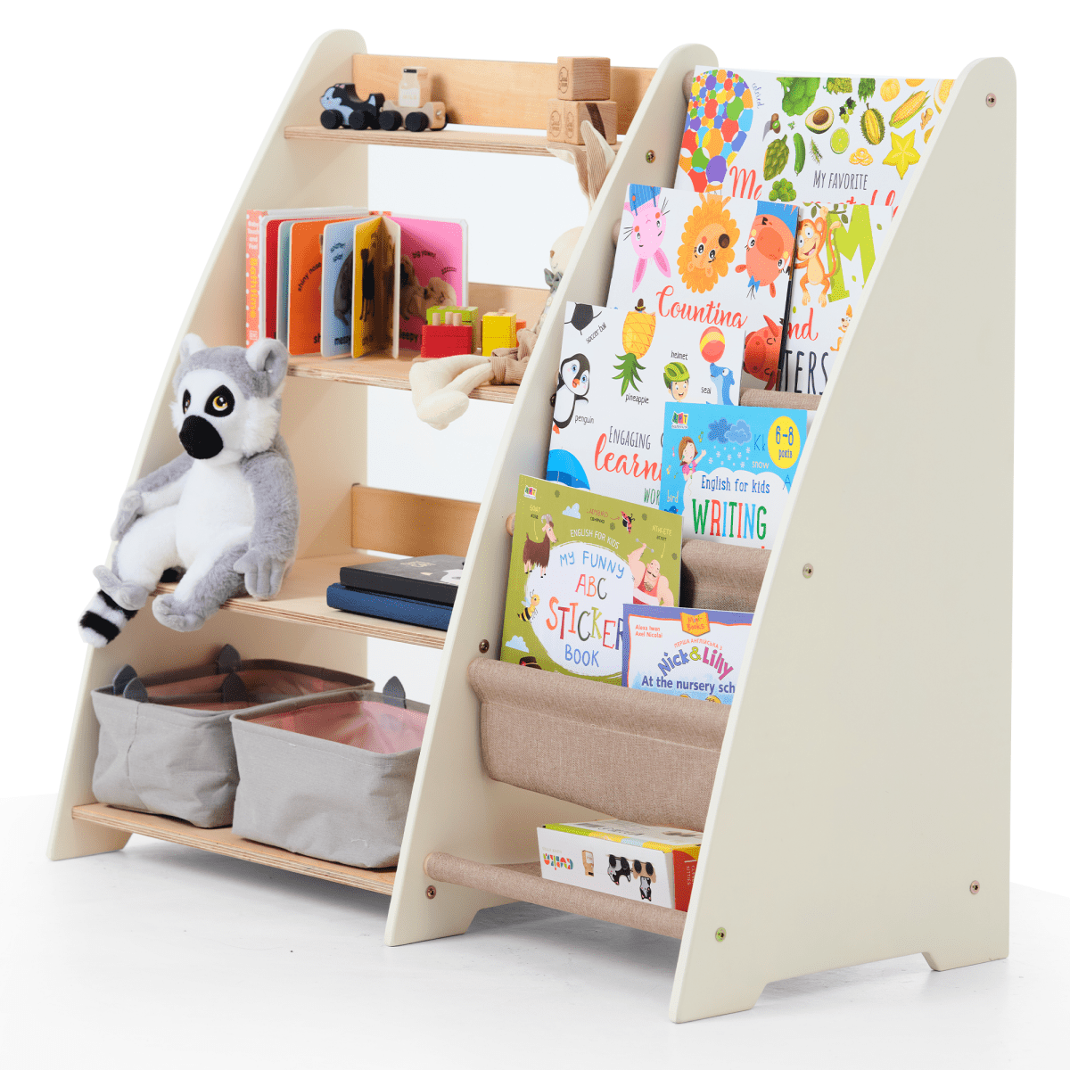 Étagère Montessori 2-en-1 pour Livres et Jouets