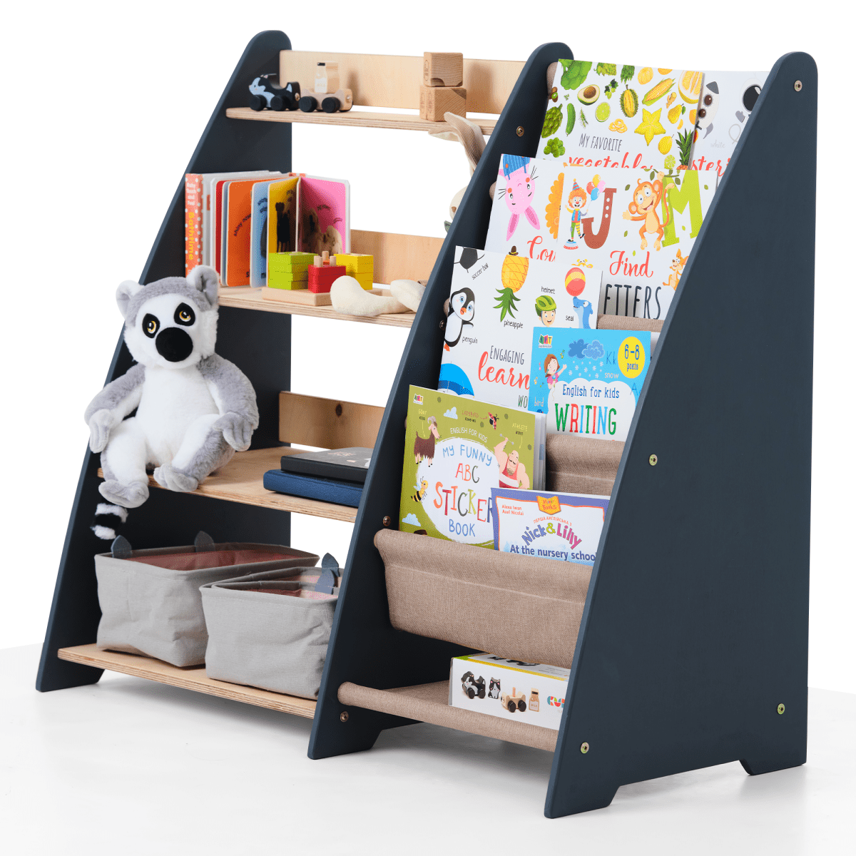 Étagère Montessori 2-en-1 pour Livres et Jouets
