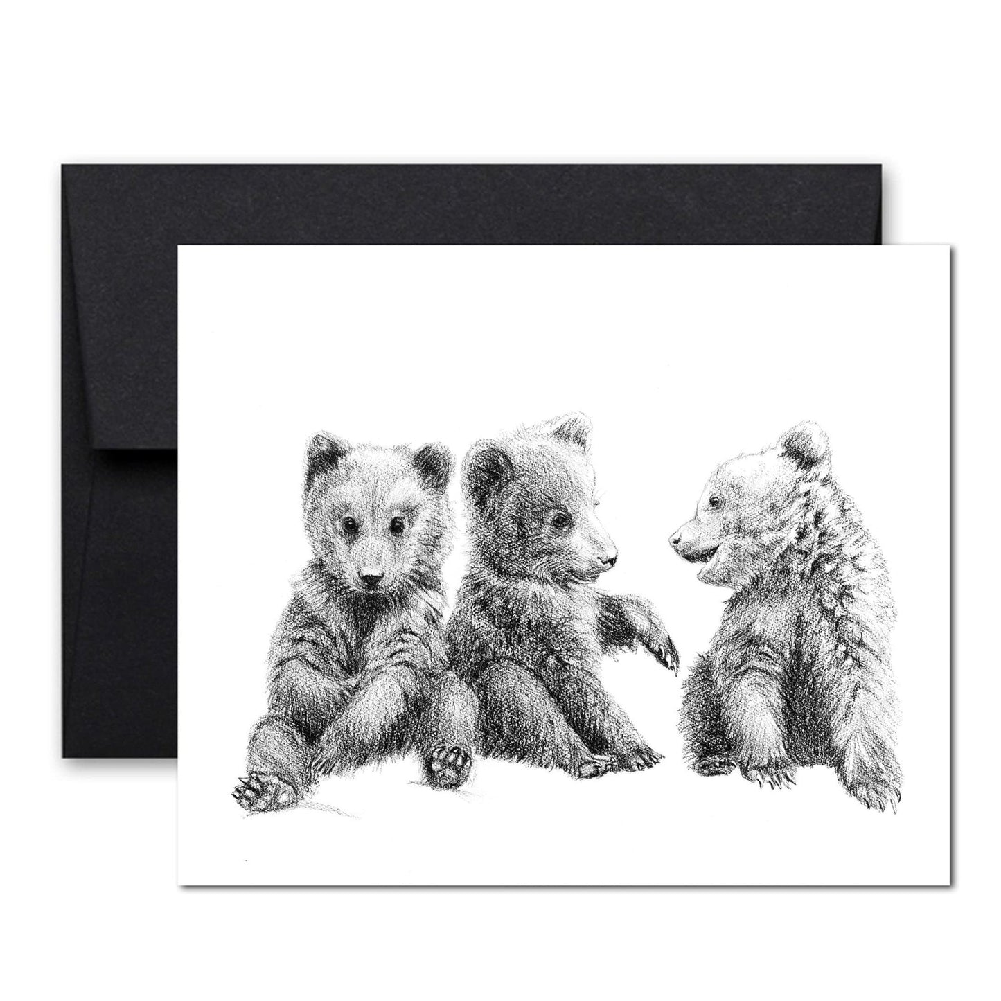 Carte de vœux avec 3 bébés ours grizzlis en train de se saluer
