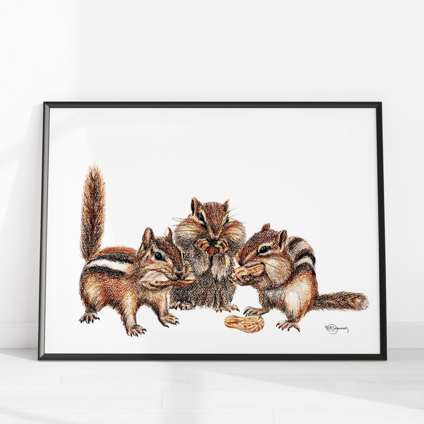 3 Chipmunks - Estampe d'art animalier en couleur