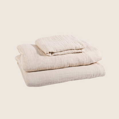 Parure de draps jumeaux en mousseline de coton biologique – 3 pièces - Ivoire