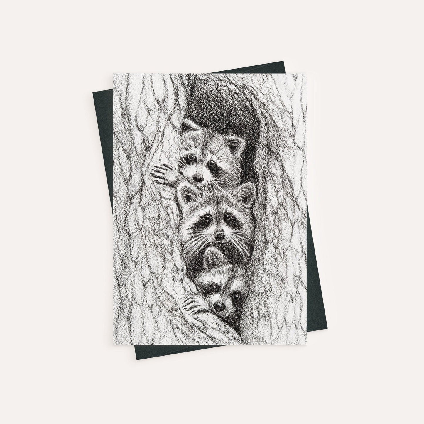 3 ratons laveurs dans un arbre - carte de vœux