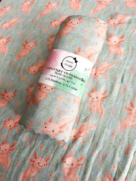 Large Bamboo Muslin - Axolove ♥️ (Axolotl)