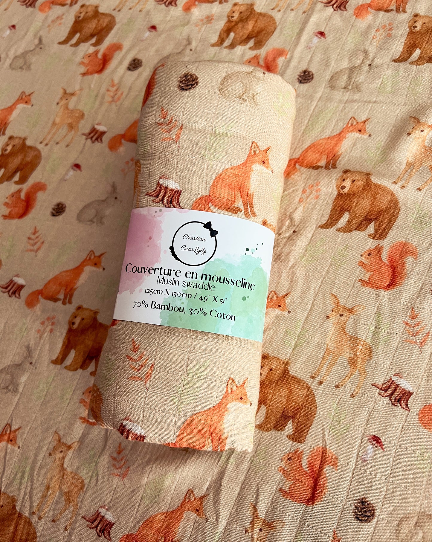 🦊Large Bamboo Muslin - Woodland Friends
