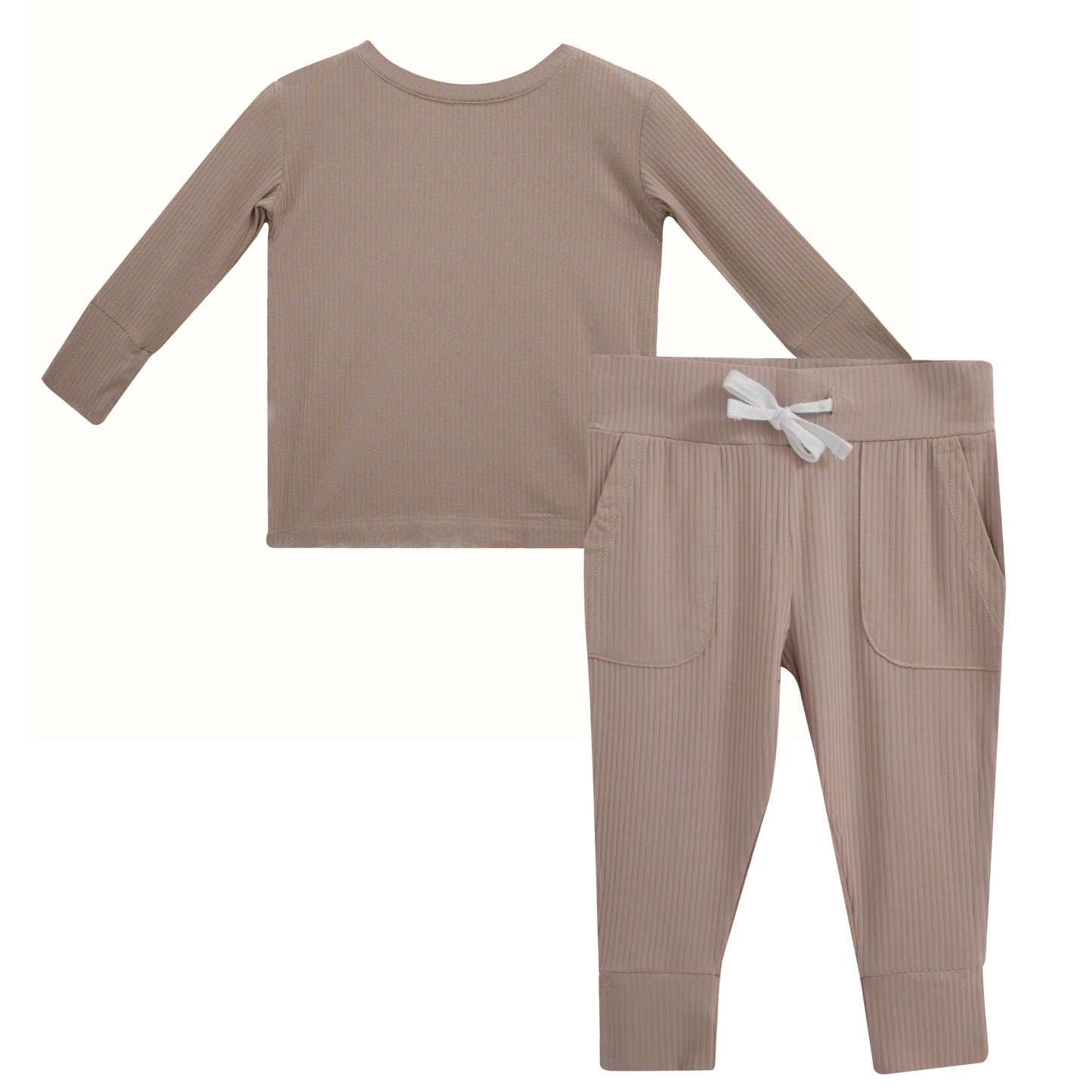 Sandy Taupe Ribbed Bamboo 2-Piece Long Sleeve Jogger Set