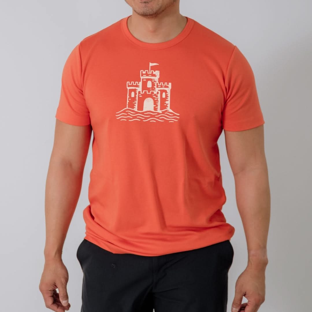 T-shirt graphique en bambou unisexe/homme | "Château de sable" | Tangerine Crush