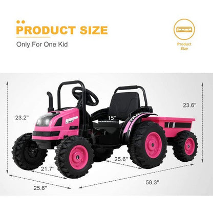 2026 6v Tractor Powered Ride-On Car Remote Control with Detachable Wagon