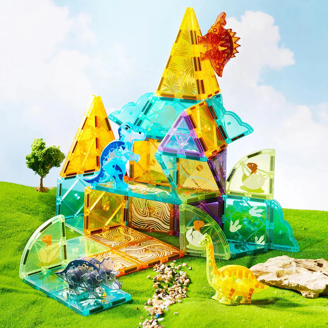 Colorful Magnetic Tiles: Jurassic Adventure 48pcs