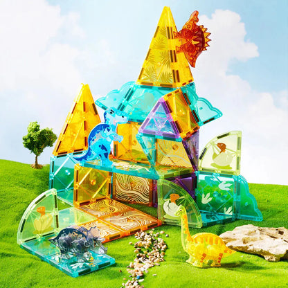 Colorful Magnetic Tiles: Jurassic Adventure 48pcs