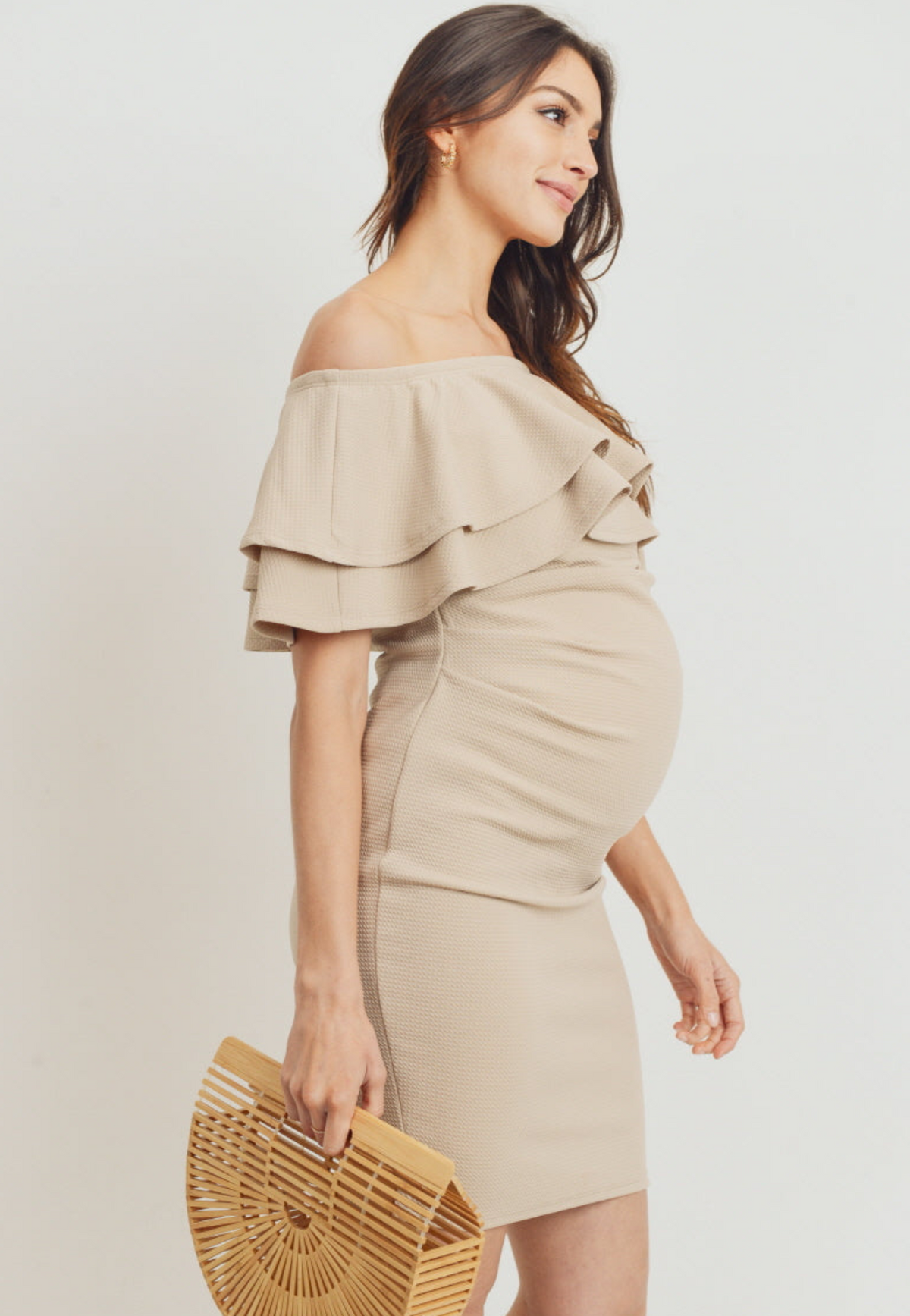 Robe de maternité épaules dénudées à double volant