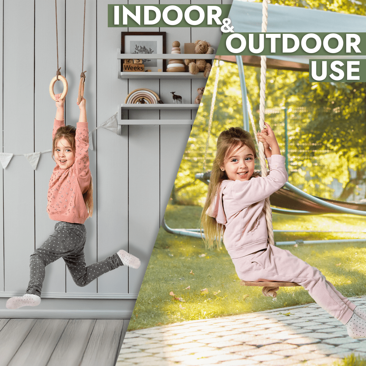 3in1 Swings Set: Rope Ladder + Gymnastic Rings + Disc Rope Swing