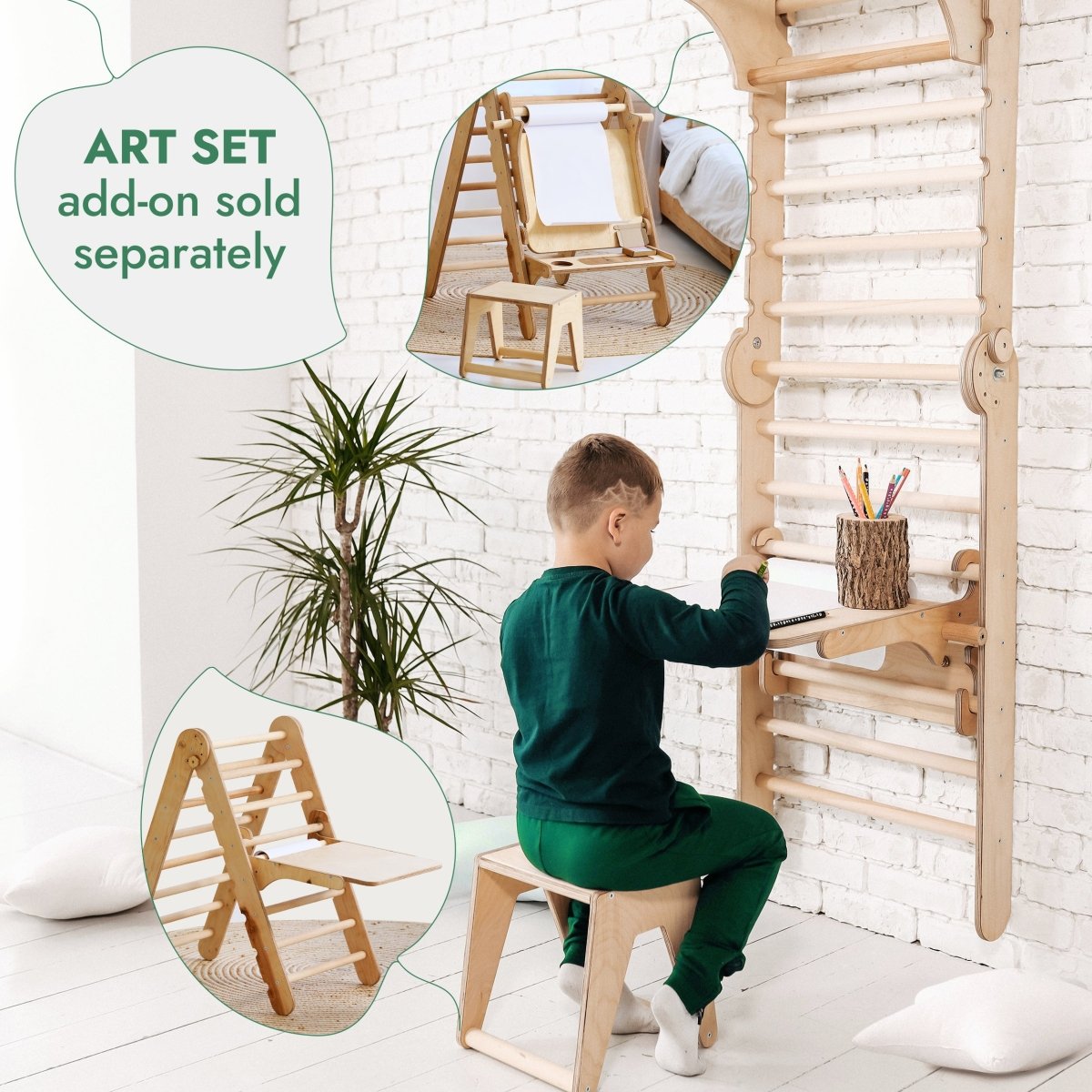 6 en 1 : Espalier suédois en bois / Échelle de grimpe pour enfants + Balançoire + Planche de glisse