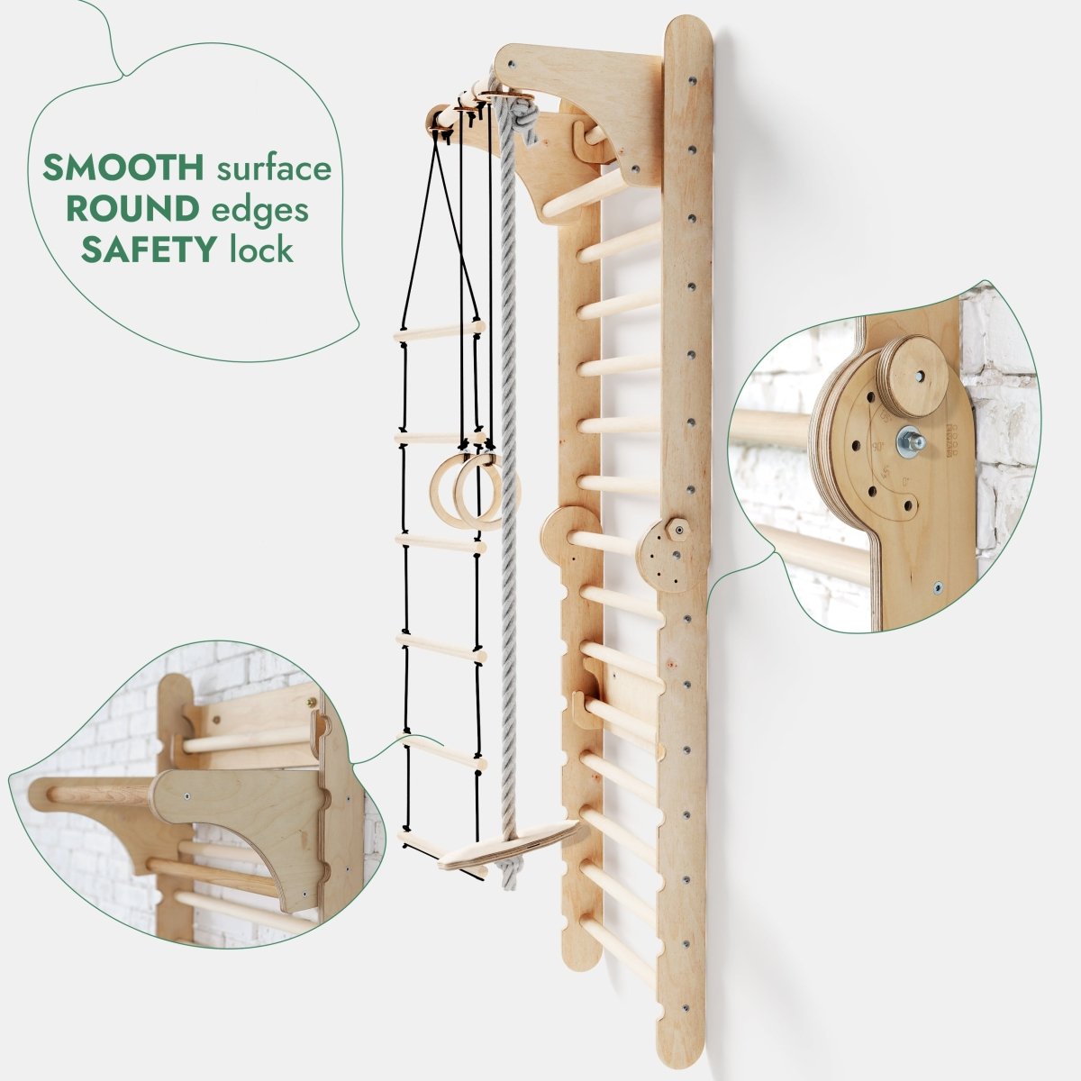 6 en 1 : Espalier suédois en bois / Échelle de grimpe pour enfants + Balançoire + Planche de glisse