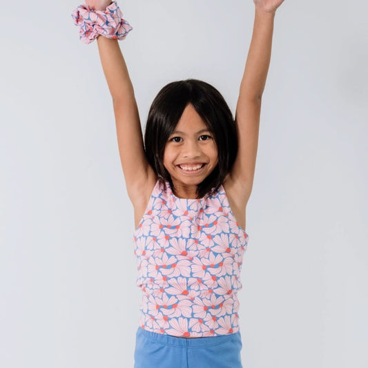 Haut de style bralette long en bambou pour jeune | Motif floral « Saltwater »