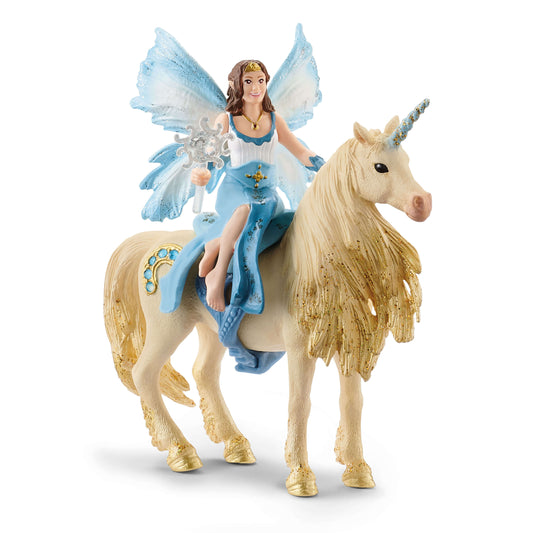 Eyela chevauchant une licorne dorée