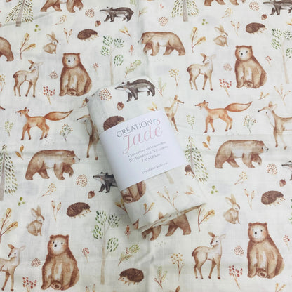 Mousseline bambou et coton - Ours et animaux de la forêt