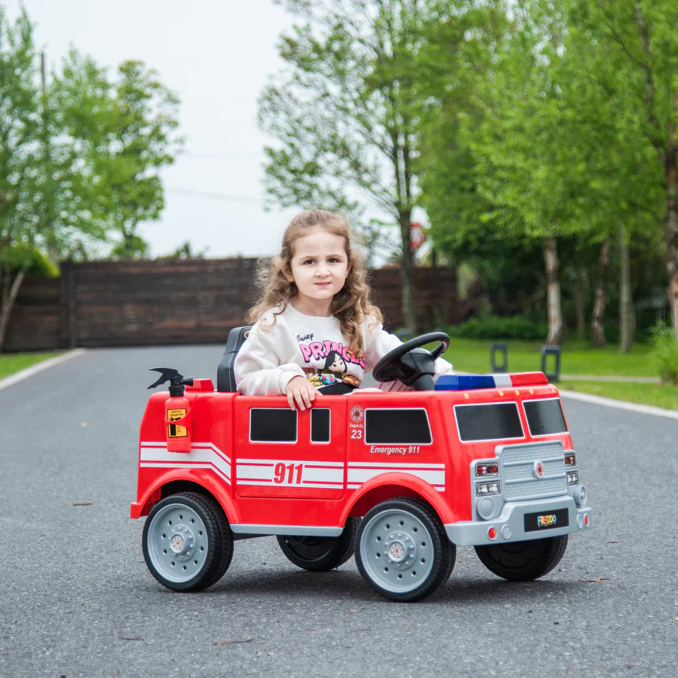 Camion de pompier 2026 12V DELUXE pour enfant, avec télécommande