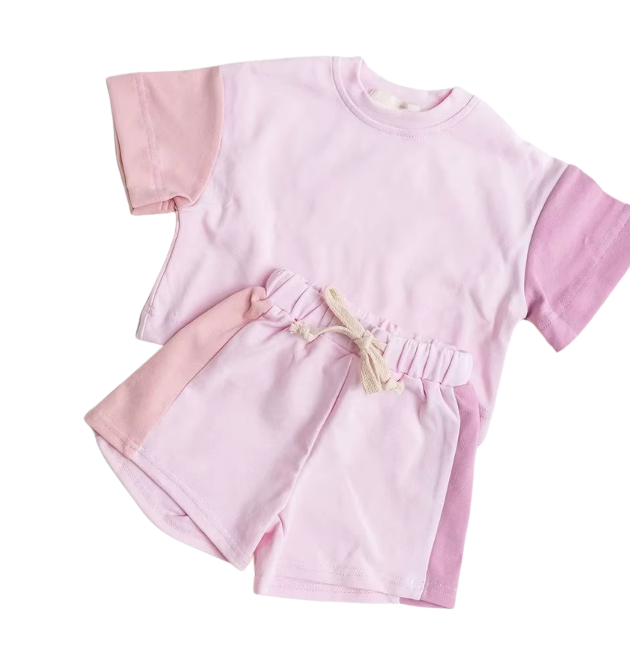Tri-Colored Short Set - Pink