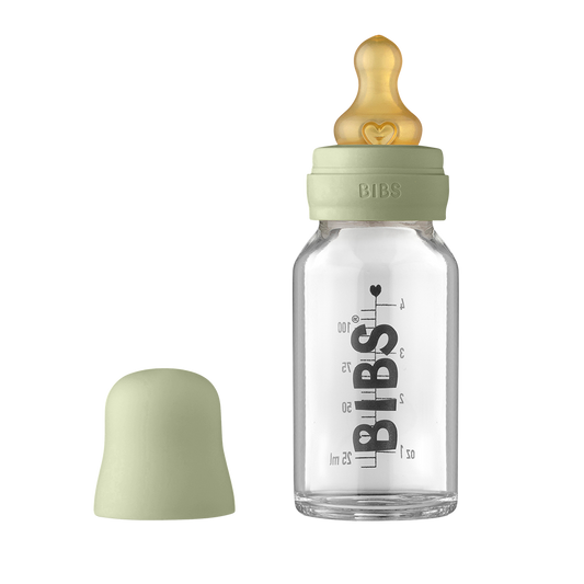 BIBS Glass Baby Bottle Set with Latex Nipple, 110 ml