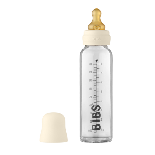 Glass Baby Bottle Set with Latex Nipple, 225 ml