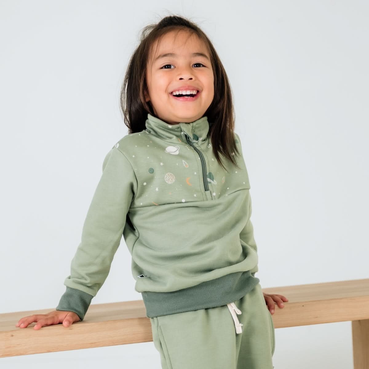 Kids' Bamboo Fleece Half-Zip | Dusty Lilac With Celestial Floral