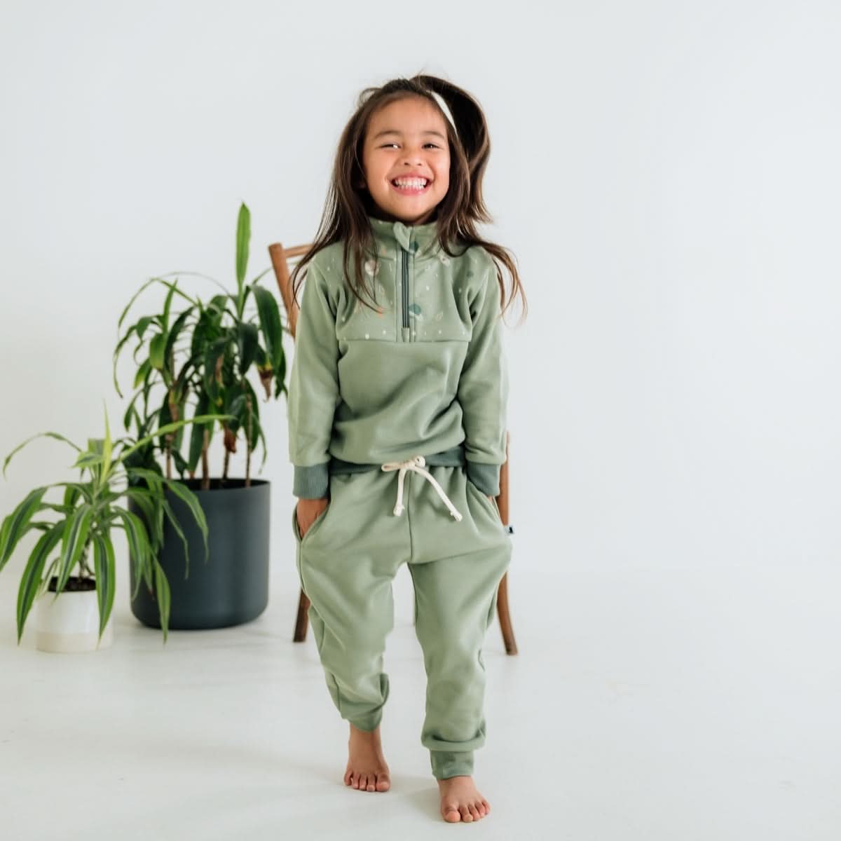 Polaire bambou demi-zip pour enfant | Terre cuite avec sous-bois crépusculaire