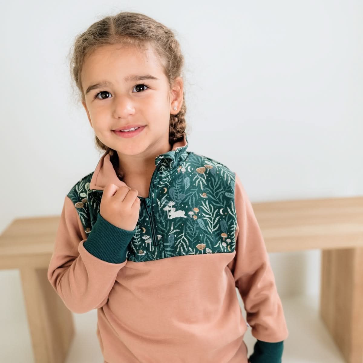 Kids' Bamboo Fleece Half-Zip | Dusty Lilac With Celestial Floral